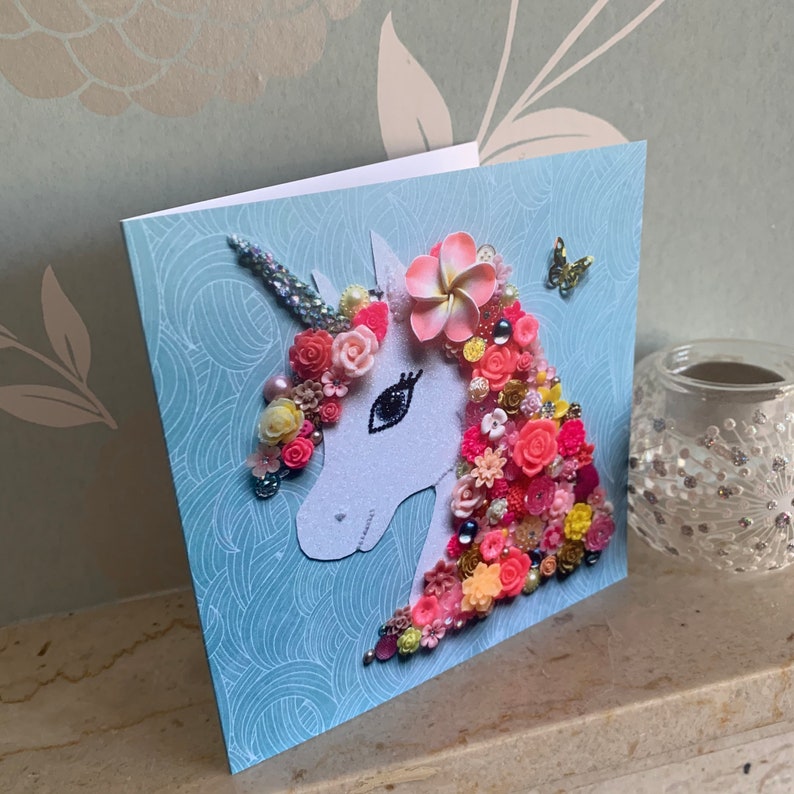 PRINTED Not 3D Unicorn Cards, Birthday Cards, Pink Unicorn Card, Button Art Card, All Occasion Card, Blank card, Colourful birthday Card image 8