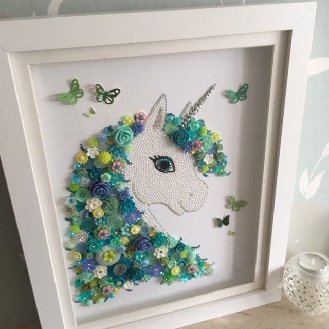 The Flower Unicorn Button Art Blue and Green Theme Decor - Etsy