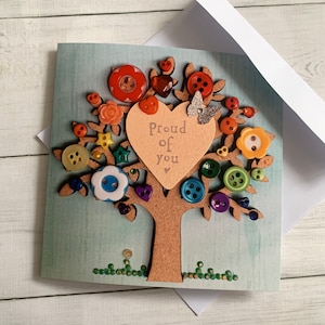 IMPRIMÉES (pas en 3D) Cartes Fier de vous, carte imprimée arbre arc-en-ciel, impression d'art originale, carte de félicitations, carte plate en satin, carte bravo