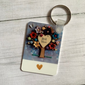 PRINTED (Not 3D) Individual Best Mum Keyring, Aluminium Keyring Gift, Printed Tree Art Keychain, Mum Key Fob Gift, Unique Gift for Mum