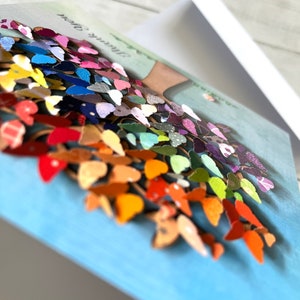 May include: A colorful card with a 3D paper butterfly tree. The tree is made of many different colored butterflies and the card says "Thank You".