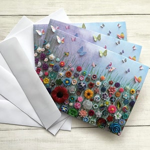 Ensemble de 3 cartes IMPRIMÉ (pas en 3D) Prairie de fleurs, cartes d'art floral, impressions d'art originales, ensemble de cartes de correspondance vierges, cartes de correspondance artistiques sur le thème de la nature