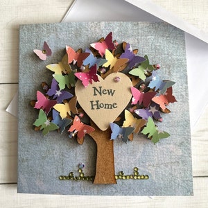 IMPRIMÉ Carte de nouvelle maison, Cartes d'art d'arbre, Cartes de voeux uniques, Carte de nouvelle maison d'arbre aux papillons, Carte imprimée brillante, Carte de nouvelle maison colorée