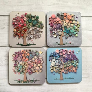 PRINTED (Not 3D) Individual Tree Art Coasters, Drinks Mats, Tree Theme Tableware, Colourful Coasters, Unique Coasters, Tree New Home Gifts