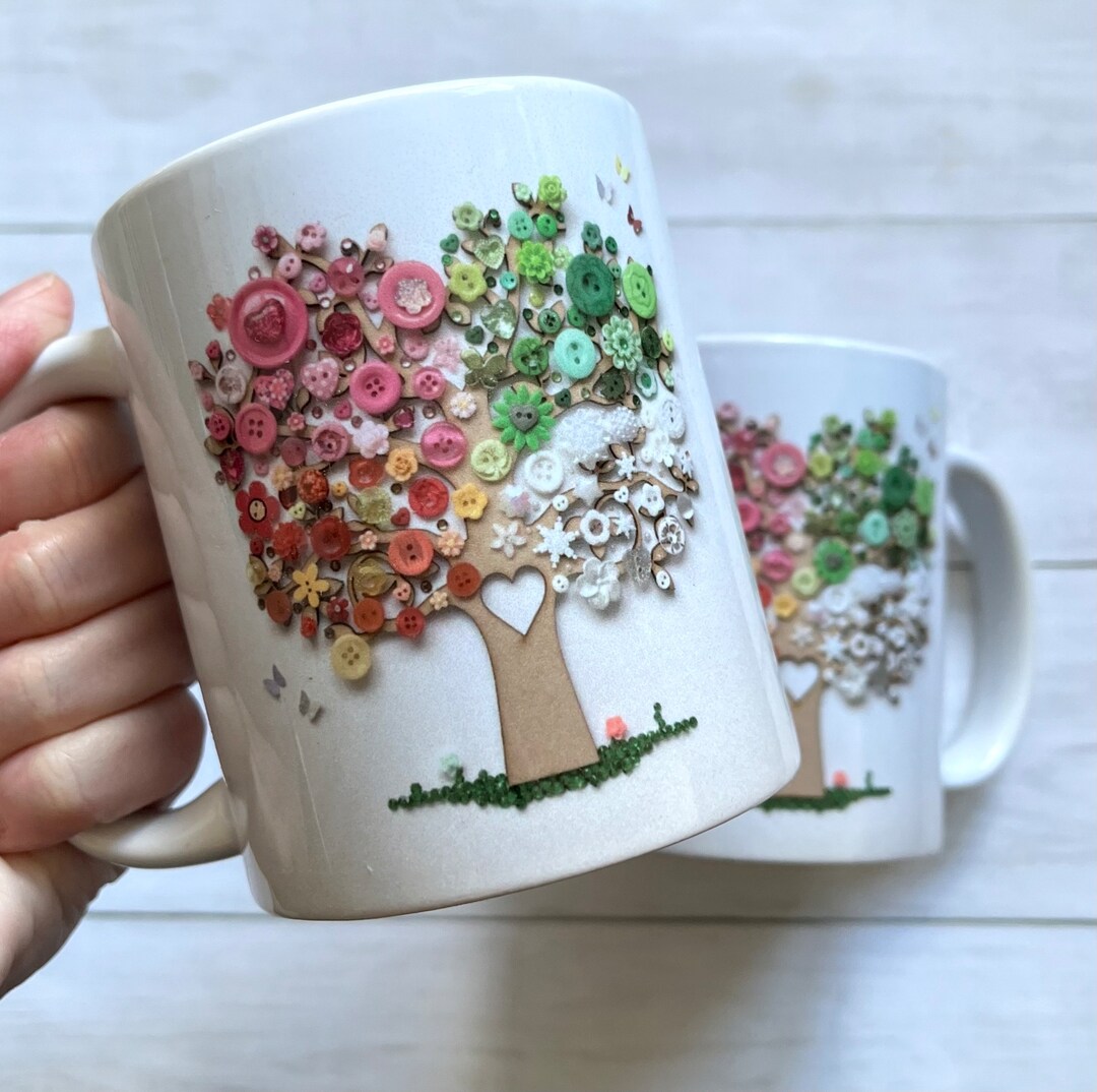 Tree Mug Patterns PRINTED Season Tree Art Mug, Double Sided Mug, 11oz Coffee Mug, Tree ...