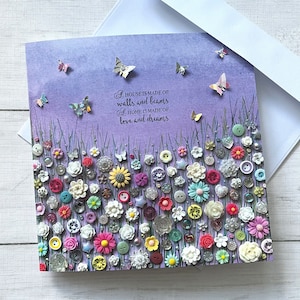 IMPRIMÉ (pas en 3D) carte de voeux citation maison, cartes d'art prairie de fleurs, cartes de voeux uniques, carte florale nouvelle maison, carte imprimée brillante