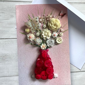 PRINTED (Not 3D) Floral Vase Cards, Everlasting Flower Card, Original Art Print, All Occasion Floral Card, Pink and White Flower Cards