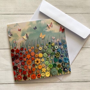 PRINTED (Not 3D) Rainbow Floral Meadow Greeting Cards, Flat Printed Cards, Rainbow Flower Art Greeting Card, All Occasion Blank cards