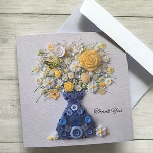 PRINTED Flower Vase Thank You Cards, Textured Linen Flat Printed Cards, Thank You Card, Flower Art Card, Linen Blank card, Colourful Card