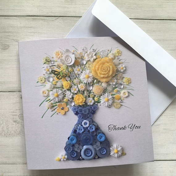 PRINTED Flower Vase Thank You Cards, Textured Linen Flat Printed Cards, Thank You Card, Flower Art Card, Linen Blank card, Colourful Card
