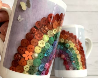 Porcelain Rainbow Coffee Mug, Individual 10oz Art Coffee Mug, Rainbow Theme tableware, Rainbow Tea Gift, Rainbow Gifts, Rainbow Print Cups