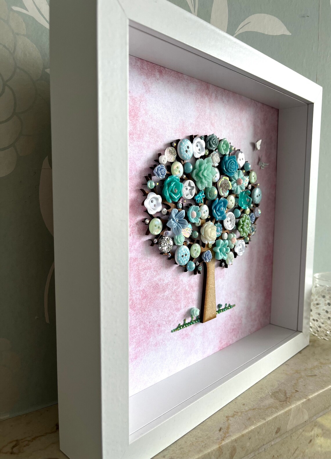 The Teal Button Tree Button Art Tree Theme Decor Nature - Etsy