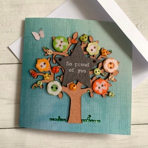 IMPRIMÉ (pas en 3D) Cartes si fier de vous, carte étoile impression d'art arbre, impression d'art originale, carte de félicitations, carte plate en satin, carte bravo