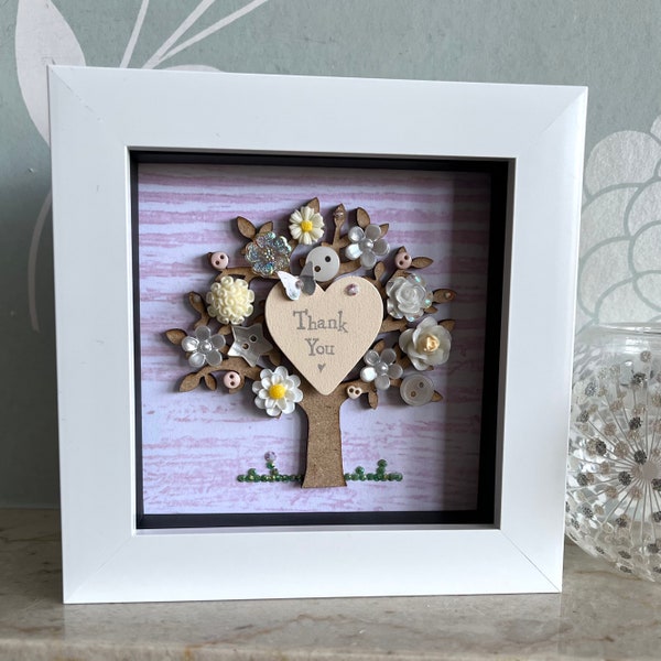 The Mini Thank You Tree, Button Tree Gift, Thank You Framed Art, Daisy Floral Theme Decor, Tree Wall Art, To say thank you Gift