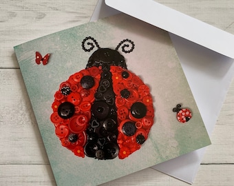 PRINTED (Not 3D) Ladybird Cards, Flat Art Cards, Ladybird Art Theme Card, Ladybug Theme Card, Ladybug Greeting Card, Original Art Print Card