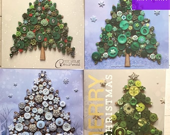 Set of 4 PRINTED Christmas Tree Card, Printed Xmas Cards, Christmas Tree Print Card, Xmas Tree Greeting Cards, Original Art Print Cards