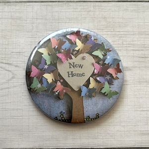 PRINTED (Not 3D) Individual New Home Art Magnet, Mini Round Magnets, House Warming Gift, Tree Art Magnet Gift, New Home Fridge Magnets