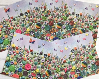 Set Of 5 Floral PRINTED (Not 3D) Postcards, 5 Postcard Pack, Printed postcards, Art Postcards, Floral Printed Postcards, Rainbow Postcards