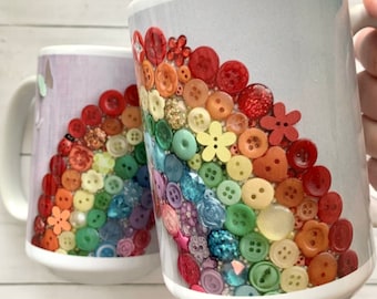 Large Rainbow Coffee Mug, 15oz Art Coffee Mug, , Rainbow Theme tableware, Rainbow Tea Gift, Rainbow Gifts, Rainbow Print Cups