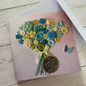 PRINTED Flower Bouquet Print Card, Flat Card, Thank You Card, Original Art Cards, Bouquet Theme Card, Thank You Quote Card, You Are Amazing