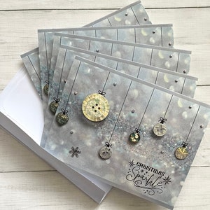 PRINTED (Not 3D) Pack of 5 Christmas Notecards, Xmas Bauble Cards, 5 Notecards with Envelopes, Festive Sparkle Themed Cards,