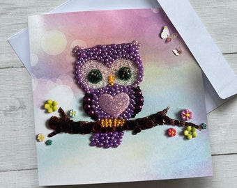PRINTED Owl Art Card, Flat (NOT 3D) Printed Cards, Owl Theme Card, Bird Art Greeting Card, Owl Art Print Card, Owl Theme Blank card
