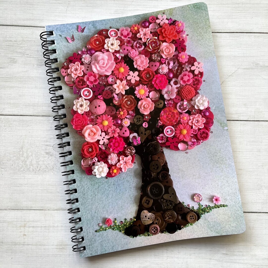 PRINTED Blossom Tree Art Spiral Notebook, Tree Theme Gift, Pink Tree ...