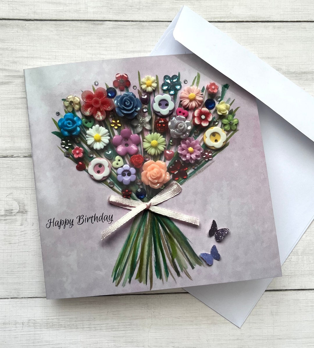 PRINTED Birthday Floral Bouquet Card, Flat Birthday Cards, Bouquet Card ...