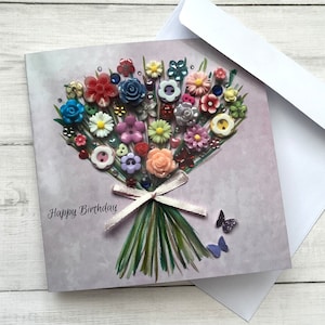 PRINTED Birthday Floral Bouquet Card, Flat Birthday Cards, Bouquet Card, Glossy printed cards, Blank card, Flower Birthday Print Card