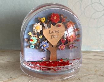 PRINTED Love You Snow Globe, Anniversary Snow Globe Gift, Sentiment Quote Art Ornament, Heart Confetti Globe, You Are Amazing Ornament