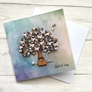 IMPRIMÉ (pas en 3D) Juste pour dire : cartes d'art arbre, cartes de voeux papillon, cartes plates, carte d'art originale, impression carte brillante, carte vierge,