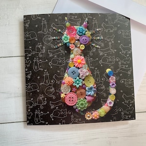 IMPRIMÉES (pas en 3D) Cartes d'art chat, carte à thème chat, cartes imprimées plates brillantes, art de chat coloré, carte de voeux toutes les occasions, carte de voeux chat