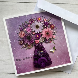 Cartes de vase floral de joyeux anniversaire IMPRIMÉ, cartes d'anniversaire plates, carte d'art de bouquet, carte d'anniversaire de fleur, cartes imprimées brillantes, carte vierge
