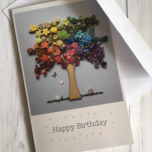 PRINTED Tree Birthday Cards, Art Print Card, Rainbow Theme Birthday, Rainbow Tree Card, Glossy Flat cards, Blank cards, Colourful Birthday
