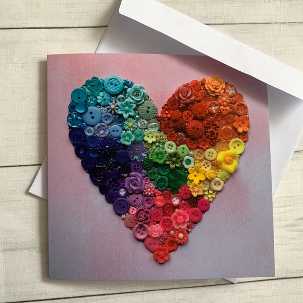 PRINTED Rainbow Heart Card, Heart Theme Print Rainbow Lover Card, Unique Original Art Greeting Card, Satin print card, All Occasion Card