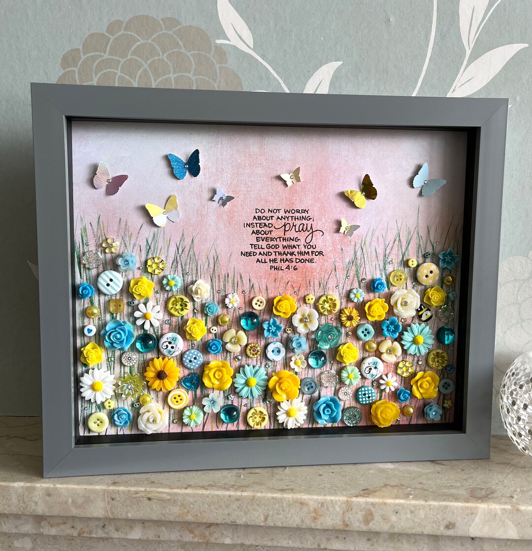 The do Not Worry Meadow, Bible Verse Wallart, Scripture Floral Wall Art, Button Art Gift