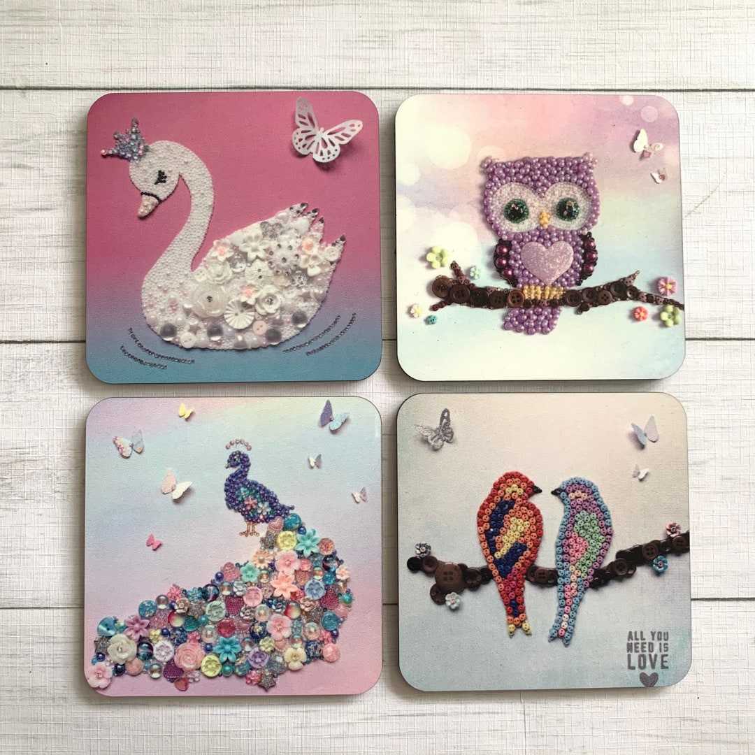 PRINTED (not 3D) Individual Bird Theme Coasters, Owl Coasters, Peacock ...