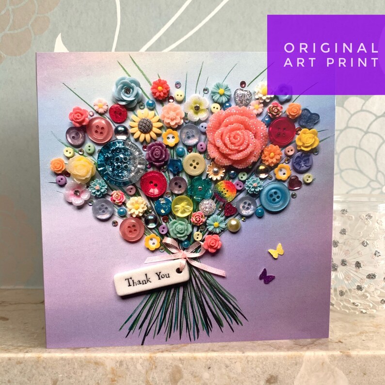 PRINTED (not 3D) Bouquet Thank You Cards, Flat Cards, Thank You Card ...