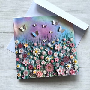 PRINTED (Not 3D) Pastel Sky Floral Meadow Greeting Cards, Flat Printed Cards, Daisy Flower Art Greeting Card, All Occasion Blank cards