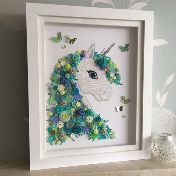 The Flower Unicorn Button Art Blue and Green Theme Decor - Etsy UK