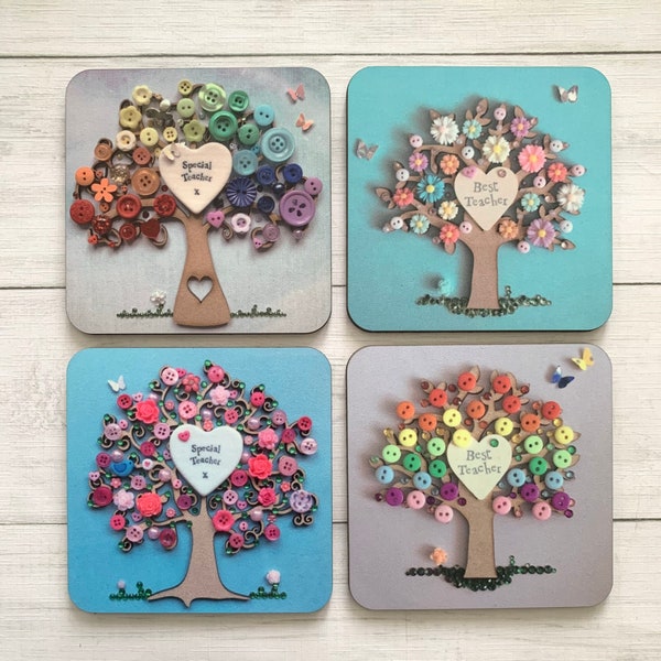 PRINTED Individual Teacher Coasters, Best Teacher, Special Teacher, Unique Teacher Gift, Thank You Gift, Unique Coasters, Teacher Tree Gift