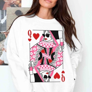 Queen Of Hearts Comfort Colors Sweatshirt, Deluxe Mothers Day Gift for Mom, Birthday Queen, Valentines Day Heart, Treasured Christmas Gift