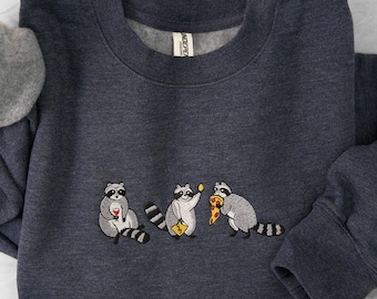 Raccoon Embroidery Shirt, Funny Feral Raccoons, Trash Pandas, Local Street Cats, Quirky Animal Shirt, Whimsical Gift For Wild Animal Lovers