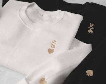 Queen of Hearts, King of Spades Embroidered Matching Couple Shirts