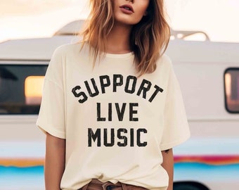 Support Live Music Grunge-Look T-Shirt, Rock And Country Festival Concert Tee, Music Gift For Musicians Artists Singers & Music Lovers