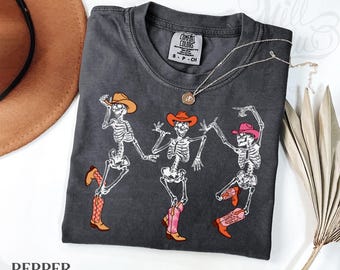 Dancing Skeleton Cowboy Comfort Colors Shirt: Spooky Halloween Tee