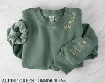 Custom Embroidered Mama Sweatshirt with Kids Names | Butter-Soft Fleece
