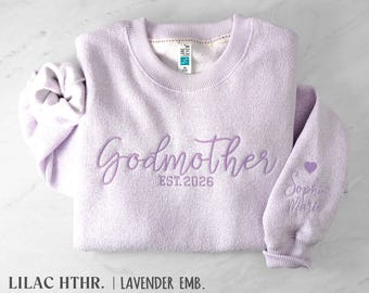 Embroidered Godmother Sweatshirt | Personalized Kids Names | Christening Gift | Cozy Heathered Fleece