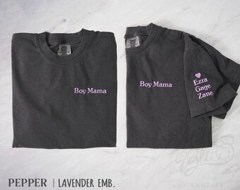 Custom Embroidered Mama Comfort Colors Shirt | With Kids Names