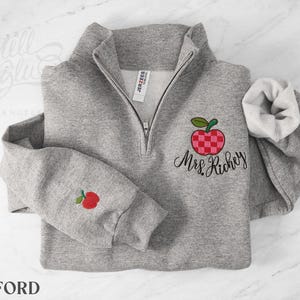 Custom Teacher Name Embroidered Sweatshirt | Retro Apple, School Gift